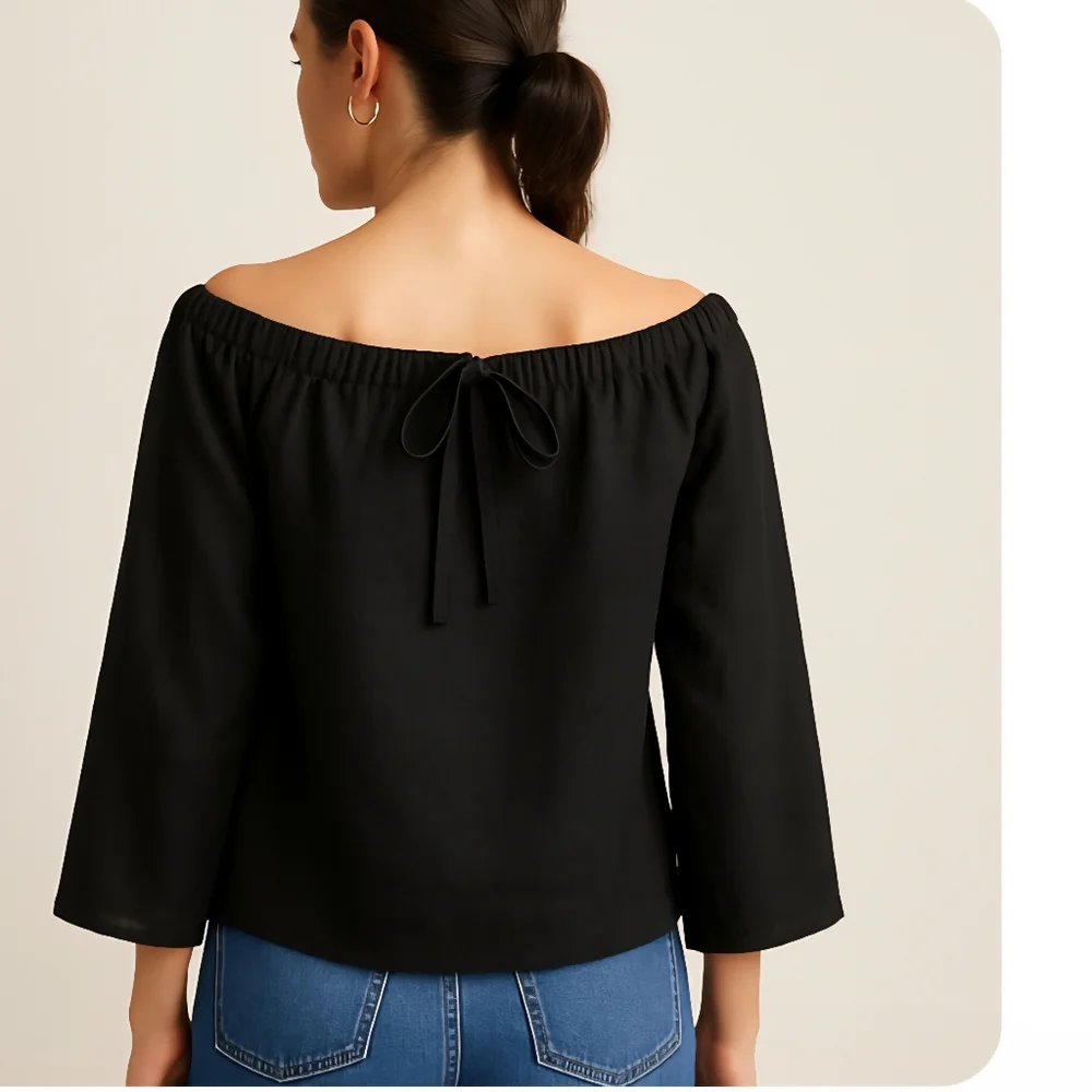 A.P.C. Black Cotton Linen Gathered Peasant Top Size Small - Picture 3 of 11